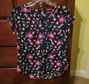 Talbots Black Floral Blouse